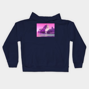 Magenta rocky Portuguese beach - fantasy edit of nature photography Kids Hoodie